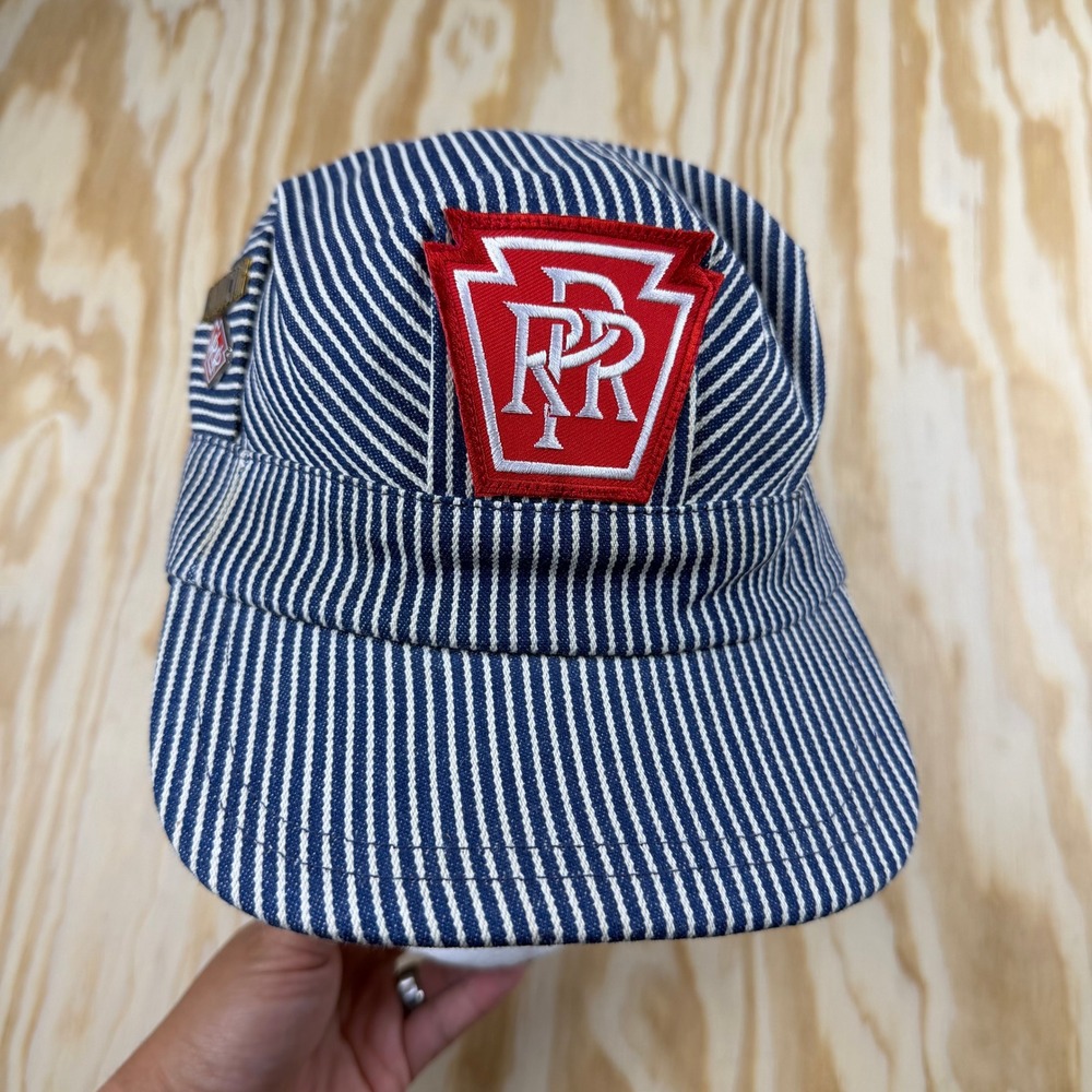 Vintage Pennsylvania Railroad PRR Engineer Hat Hickory Stripe Conductor Cap USA